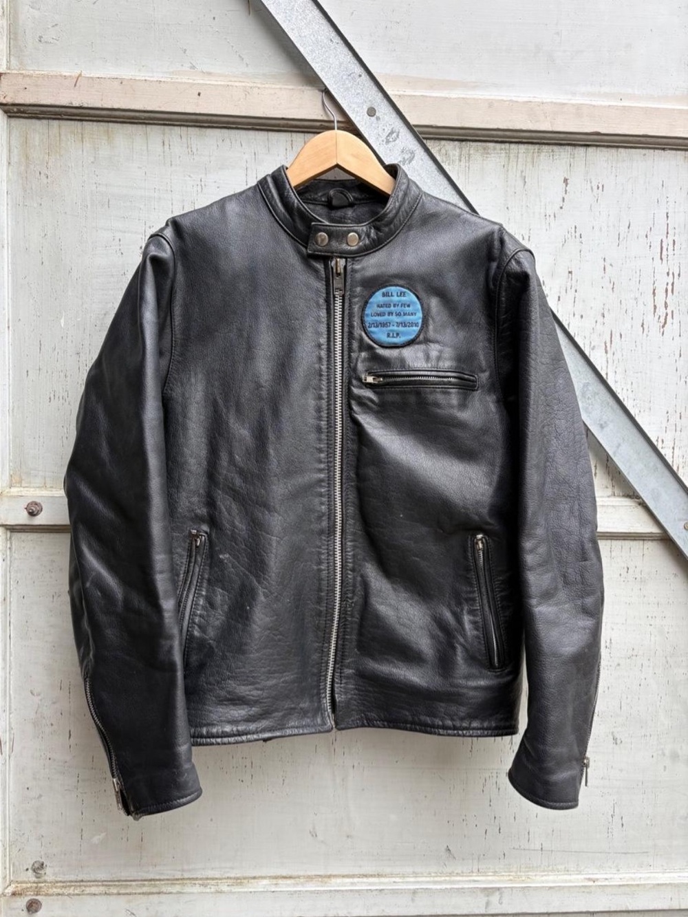 Vintage Wilsons Leather Style Black Bomber Biker Leather Patched Zip Up Jacket M